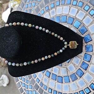 Green Stone Beaded Pendant Necklace